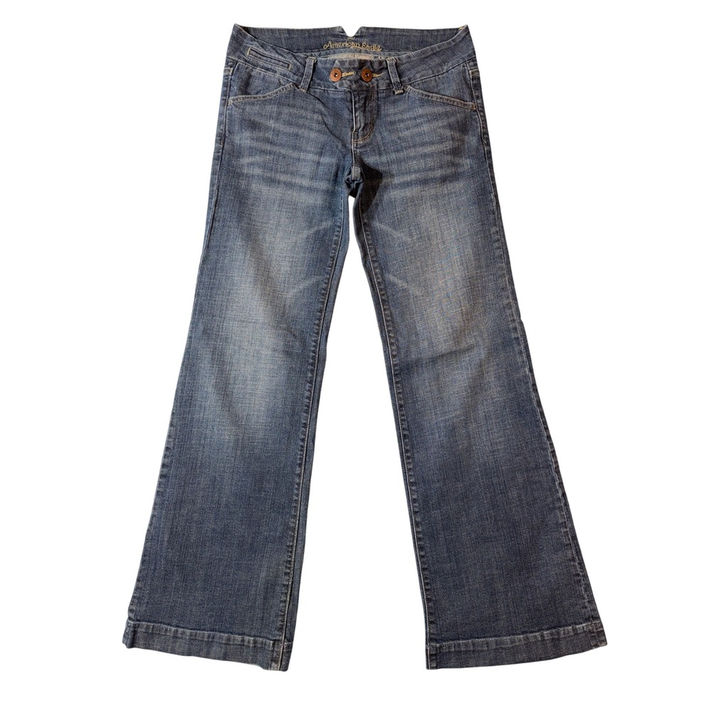 American Eagle Artist Flare Jeans Women 6 Double Button Low Rise Y2K Denim